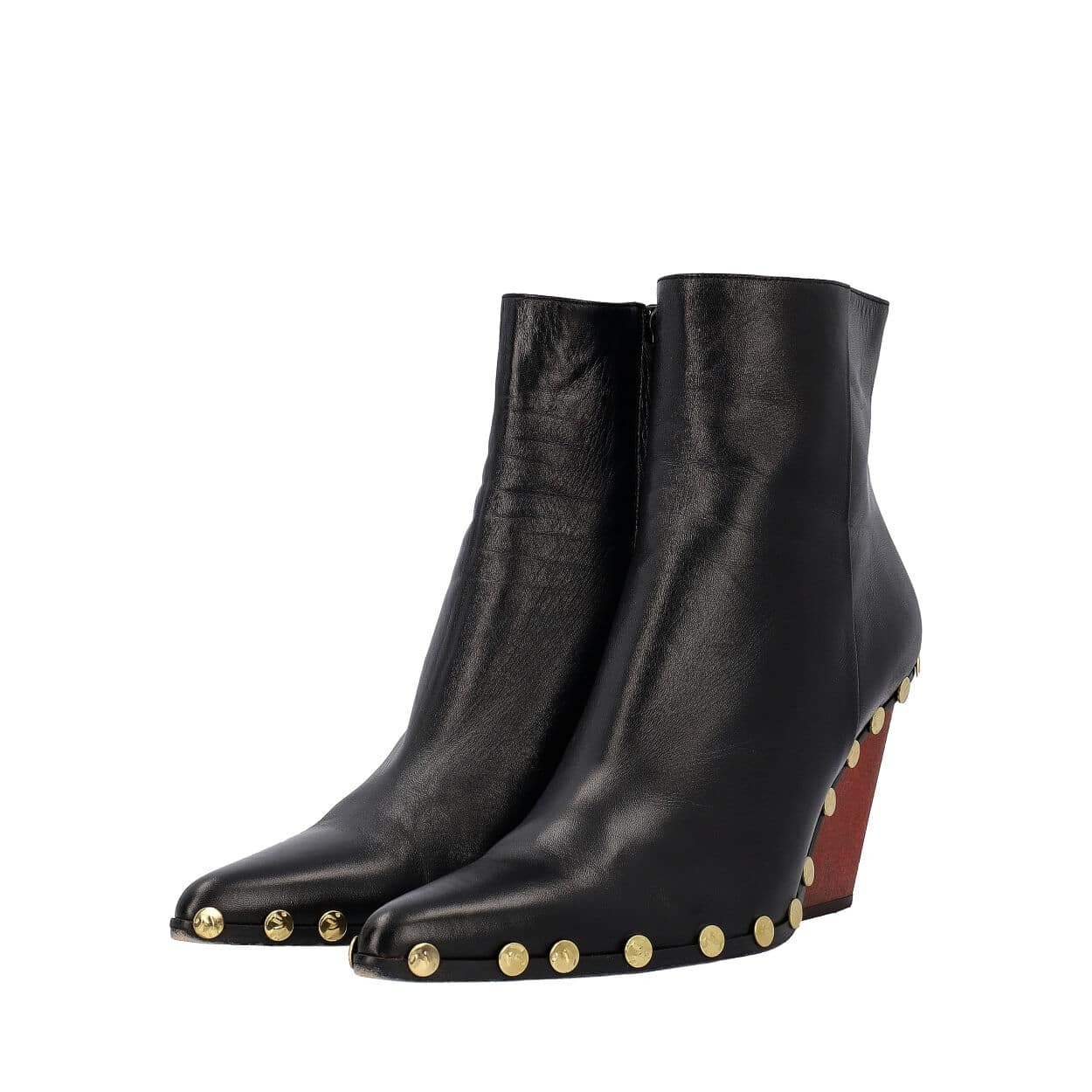 CELINE Leather Rodeo Studded Ankle Boots Black | Luxity