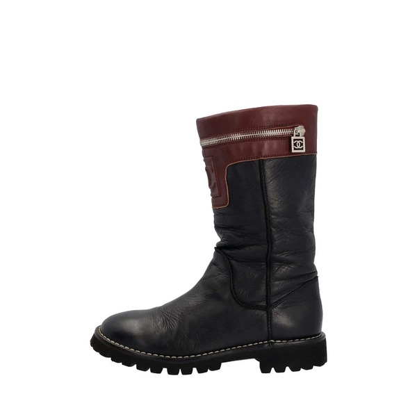 Leather Cocoon Midcalf Boots Black/Burgundy