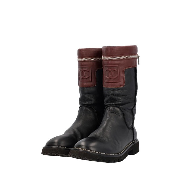 Leather Cocoon Midcalf Boots Black/Burgundy