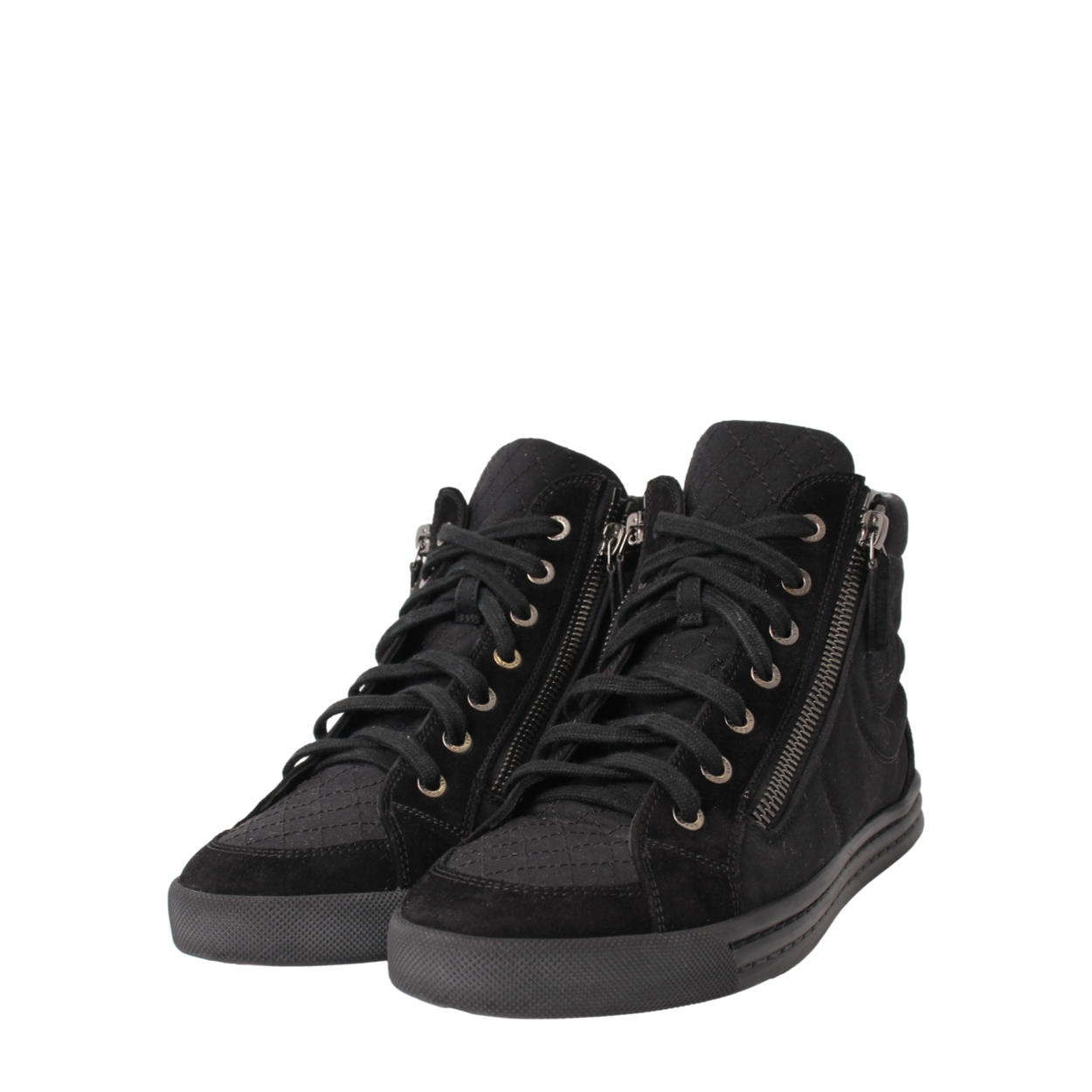 CHANEL Nylon/Suede CC High Top Sneakers Black | Luxity