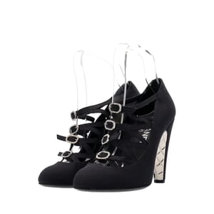 Satin Buckle Cage Pumps Black