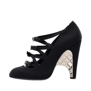 Satin Buckle Cage Pumps Black, view 2