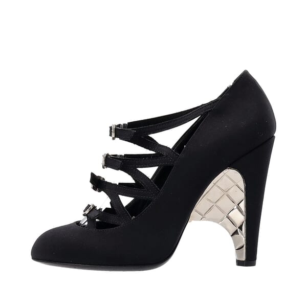 Satin Buckle Cage Pumps Black