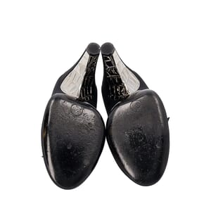 Satin Buckle Cage Pumps Black, view 5