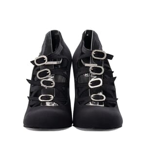 Satin Buckle Cage Pumps Black, view 3