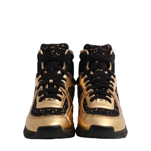 Leather/Tweed CC High Top Sneakers Gold/Black, view 2