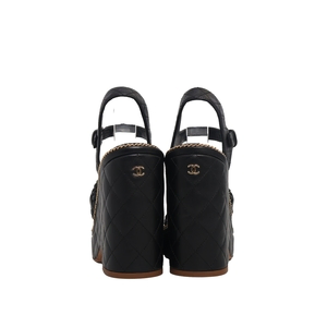 Quilted/Braided Leather Wedge Sandals Black, view 5