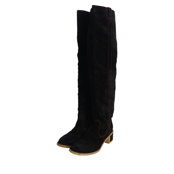 Vintage Suede Knee Length Boots Black
