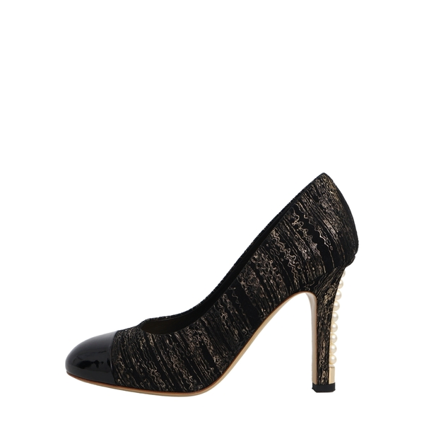 Patent/Suede Pearl Embellished Pumps Black/Gold