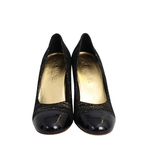 Patent/Suede Pearl Embellished Pumps Black/Gold, view 3