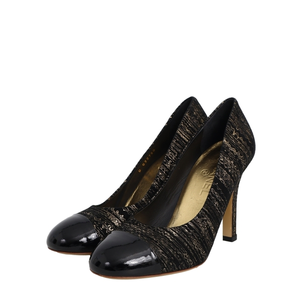 Patent/Suede Pearl Embellished Pumps Black/Gold