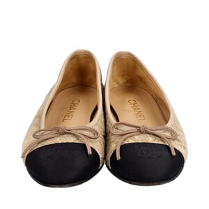 Velvet Logo Ballerina Flats Beige/Black, view 3