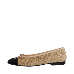 Velvet Logo Ballerina Flats Beige/Black, view 2