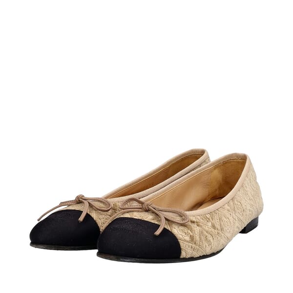Velvet Logo Ballerina Flats Beige/Black