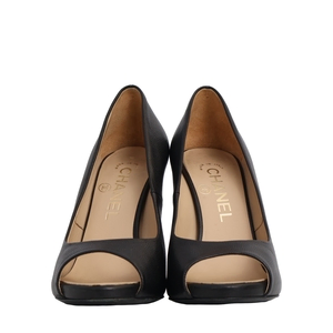 Leather Peep Toe Pumps Black, view 3