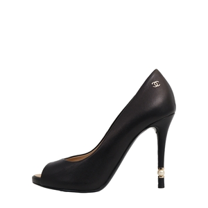 Leather Peep Toe Pumps Black, view 2