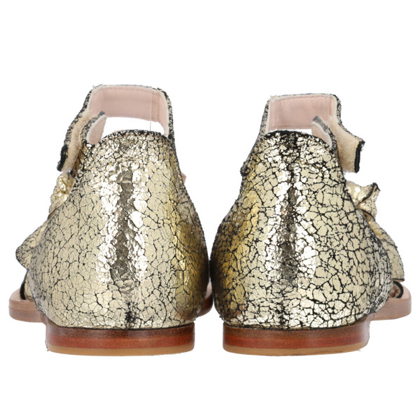 Leather Kids Distressed Bow Sandals Gold