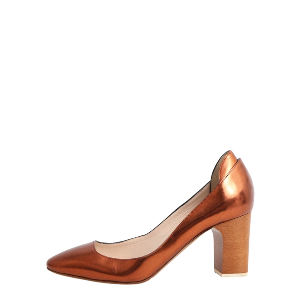 Metallic Leather Block Heel Pumps Copper