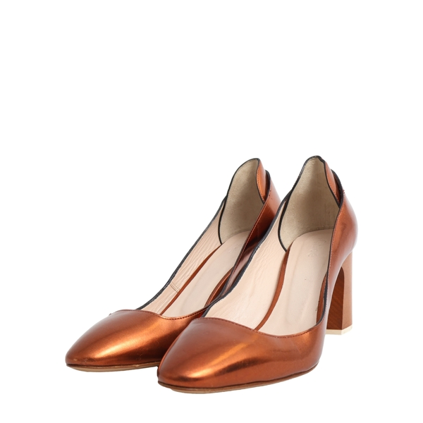 Metallic Leather Block Heel Pumps Copper
