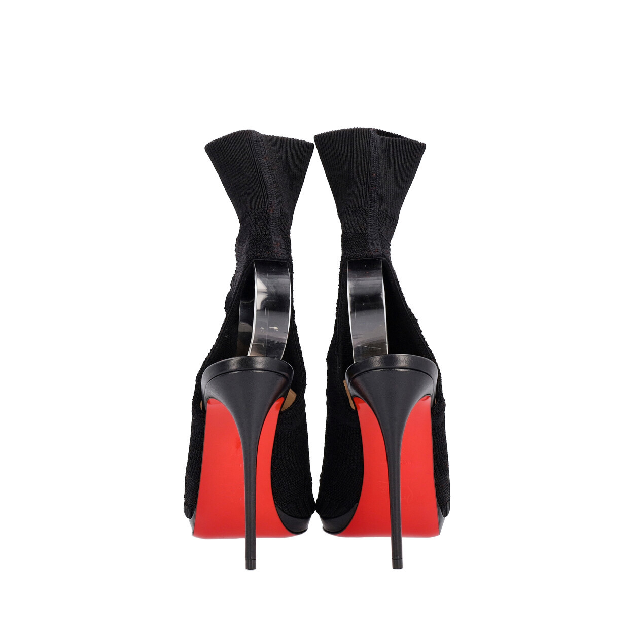 CHRISTIAN LOUBOUTIN Knit Cheminene Peep Toe Sandals Black | Luxity