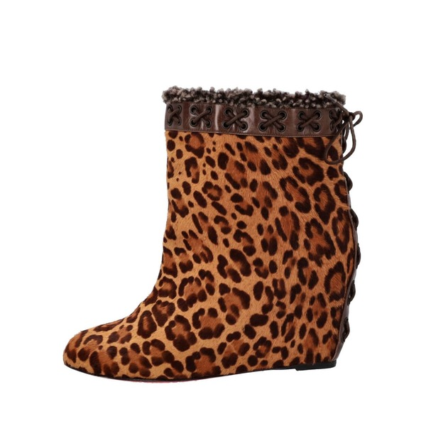 Pony Hair Leopard Print Wedge Ankle Boots