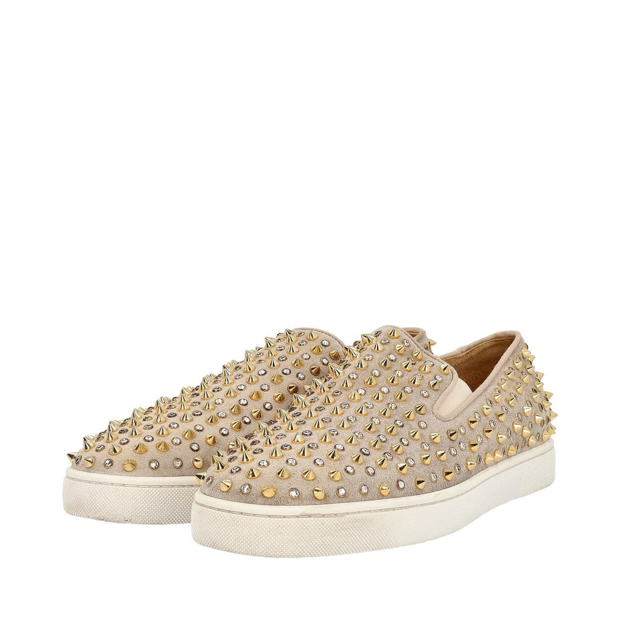 CHRISTIAN LOUBOUTIN Suede Spikes/Crystals Roller Boat Slip-On