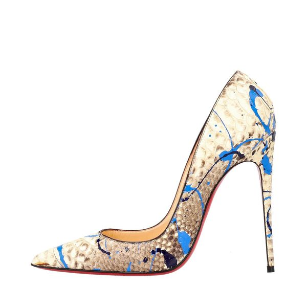 Python Paint Splash Decollete Pumps Cream Blue