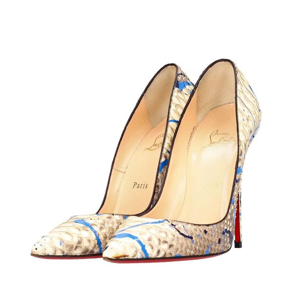 Python Paint Splash Decollete Pumps Cream Blue