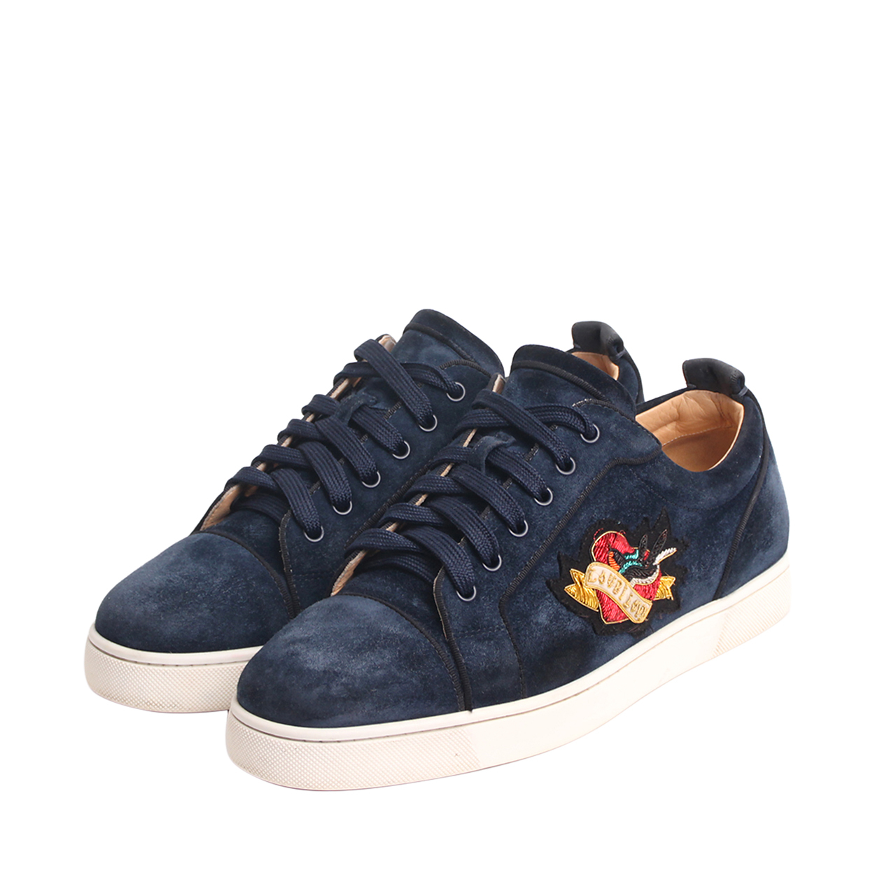Christian Louboutin レズュノワールセヴィジャーナ 600 CHRISTIAN LOUBOUTIN Suede Loubi Heart Embroidered Sneakers Navy