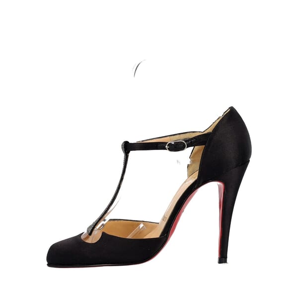 Satin Crystal Embellished Pumps Black