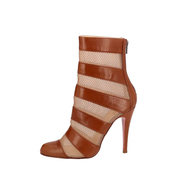 Leather Striped Mesh Ankle Boots Brown