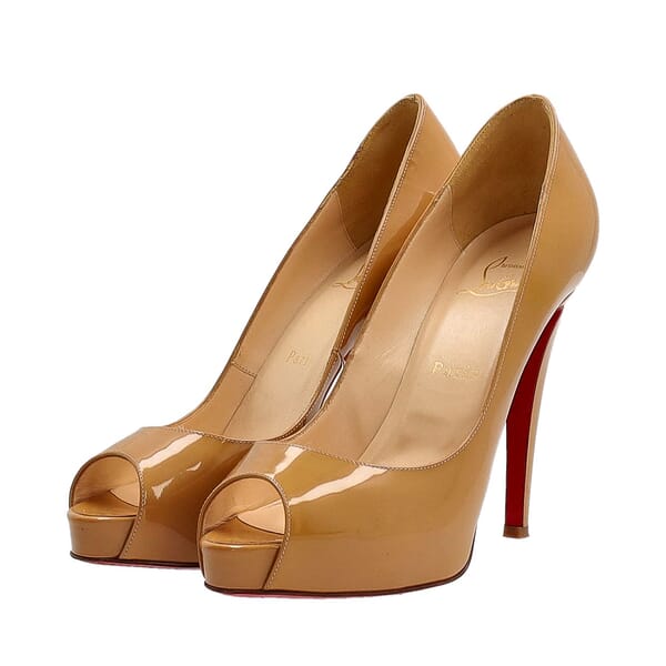 Patent Lady Peep Platform Pumps Nude