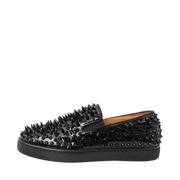 Patent Spikes Roller Boat Spiked Slip-On Sneakers Black