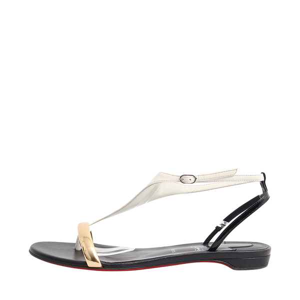 Leather Athinita Flat Sandals White/Gold/Black
