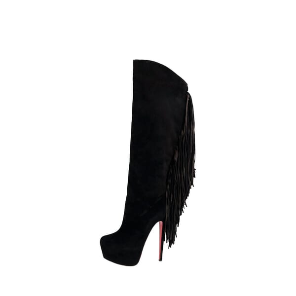 Suede Interlopa Fringe Platform Boots Black