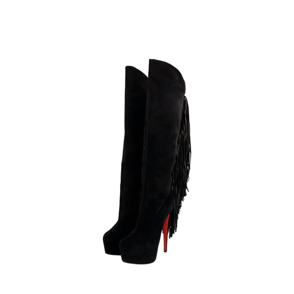 Suede Interlopa Fringe Platform Boots Black