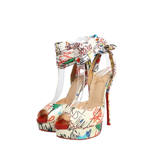 Satin Patent Graffiti Vamp Pumps Multicolour