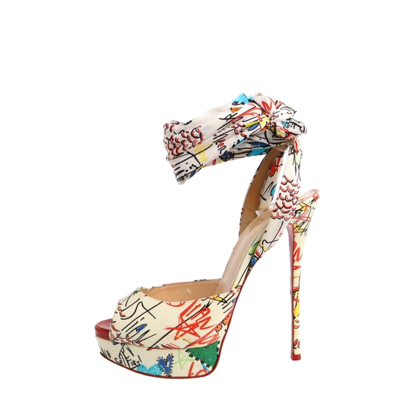Satin Patent Graffiti Vamp Pumps Multicolour