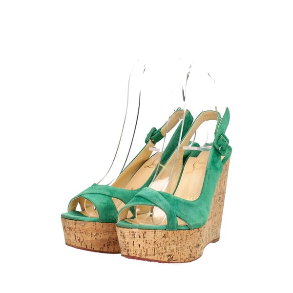 Suede Reine De Liege Wedge Sandals Green