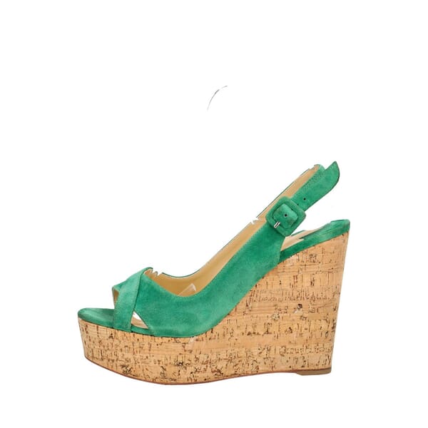Suede Reine De Liege Wedge Sandals Green