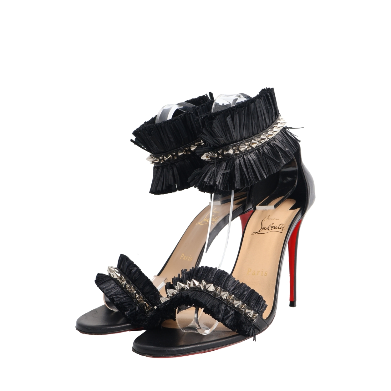 CHRISTIAN LOUBOUTIN Leather Poupedou Raffia Sandals Black | Luxity