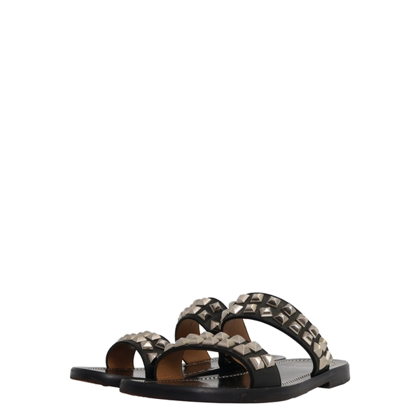 Leather Spiked Sandals Black
