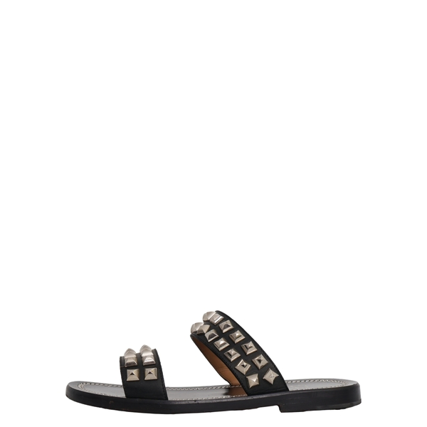 Leather Spiked Sandals Black