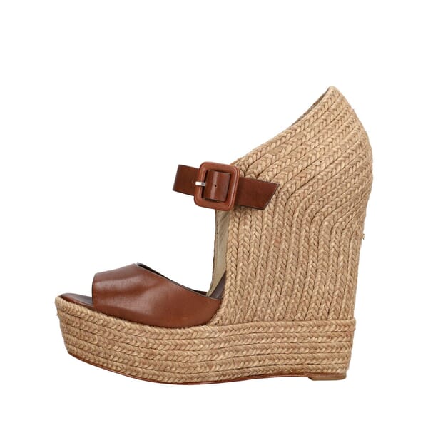 Leather Praia Wedge Espadrilles Brown