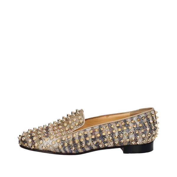 Mixed Material Spiked Rollerboy Loafers Gold