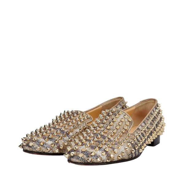 Mixed Material Spiked Rollerboy Loafers Gold