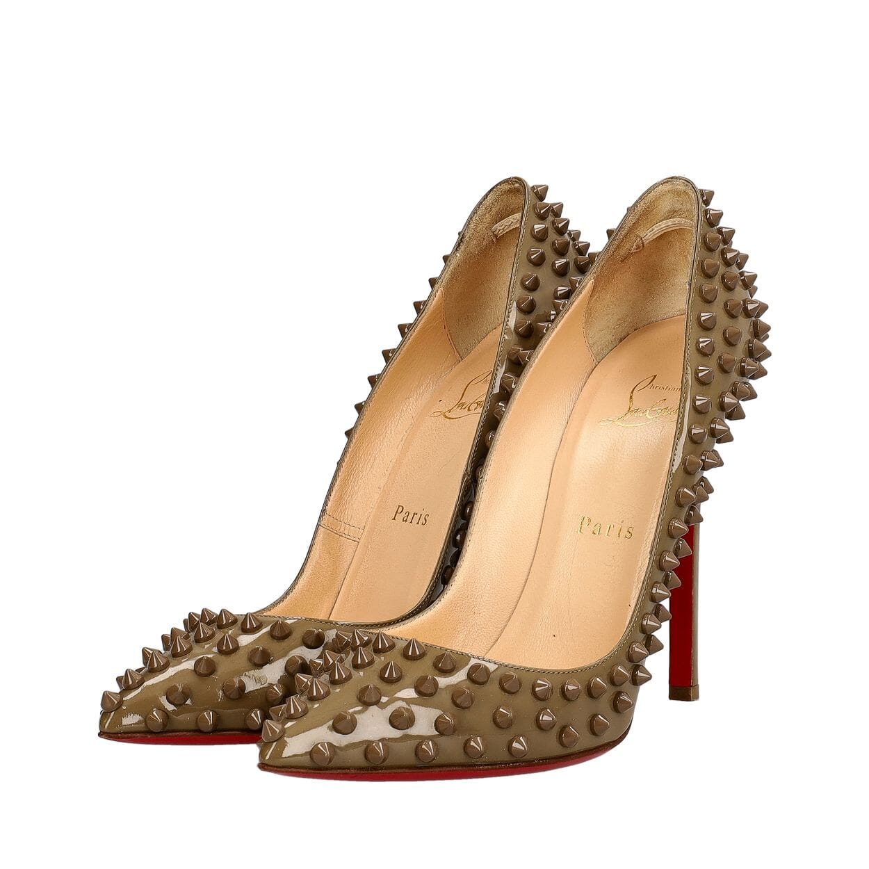 Patent Spiked Pigalle Pumps Olive Green