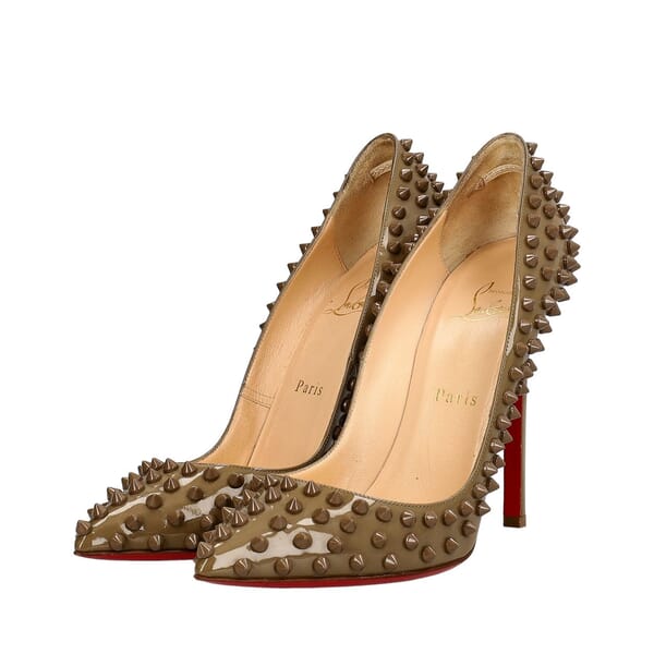 Patent Spiked Pigalle Pumps Olive Green
