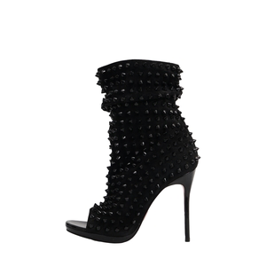 Suede Guerilla Peep Toe Booties Black, view 2