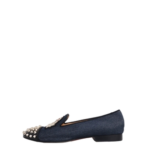 Denim Intern Flat Spiked Loafers Navy/Black, view 2